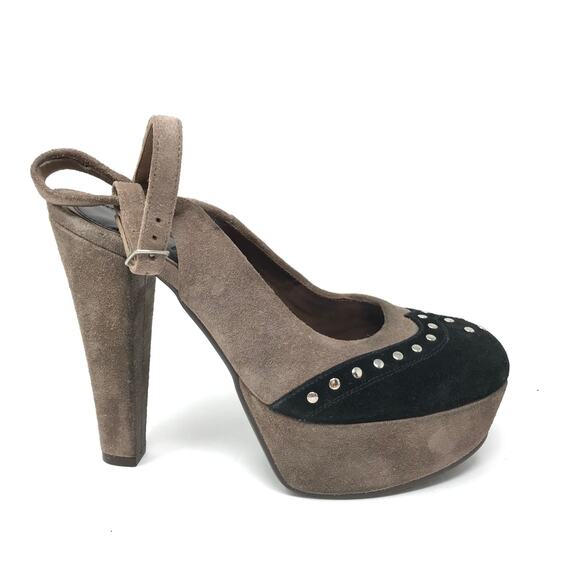 Marni Womens Size 37 US Size 7 Platform Suede Studded Ankle Strap Heels Brown - Picture 1 of 5